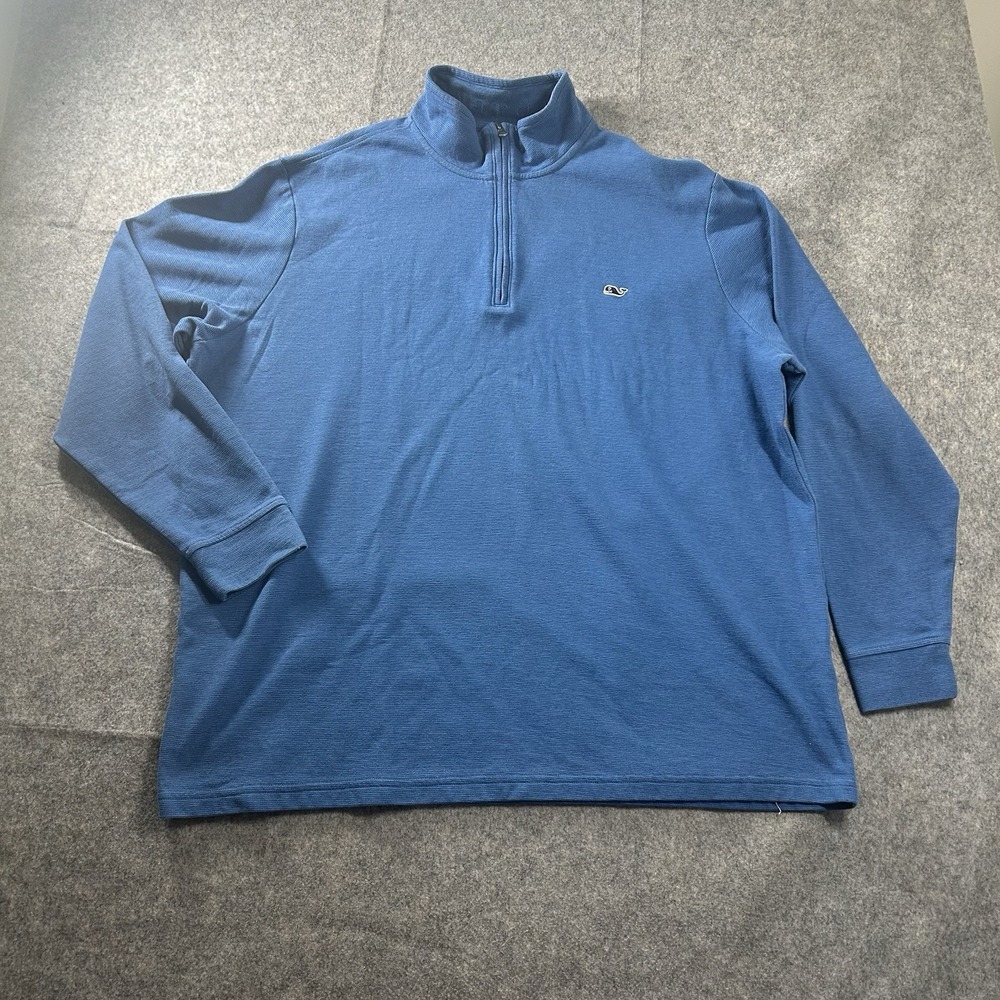Vineyard Vines Sweater Mens 2XLT Saltwater Quarter Zip Blue Pullover Preppy